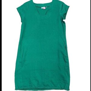 Foil 100% Linen Shift Dress Crew Neck Pockets Green Sz 6 Quite Luxury Minimalist